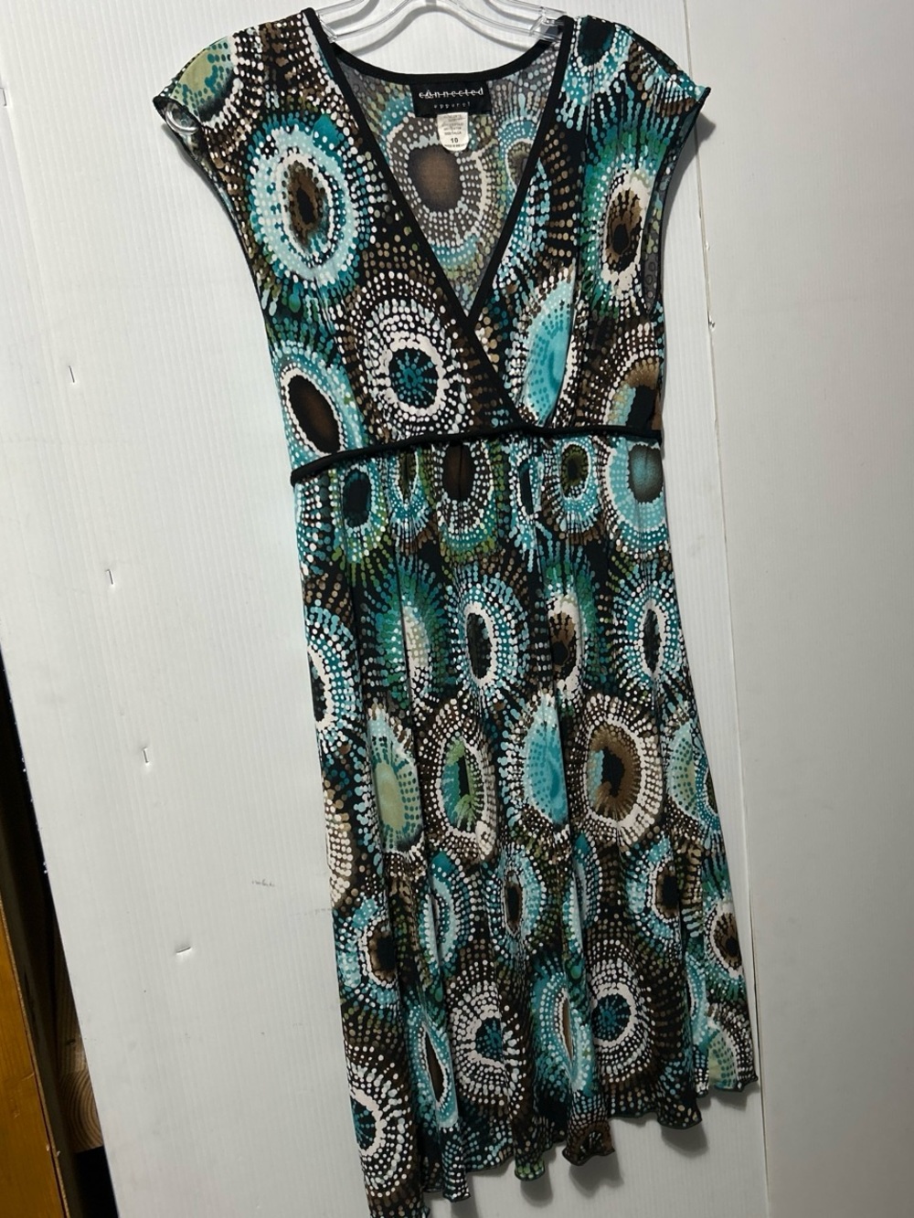 connected apparel Teal Turquoise Brown Patterned Wrap Dress